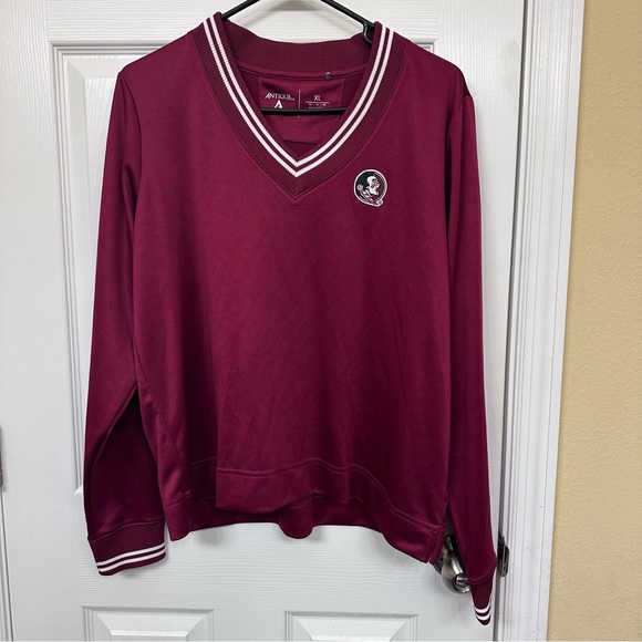 Antigua Sweaters - Antigua FSU V-Neck Parker v neck Sweater with Florida State Seminole Logo